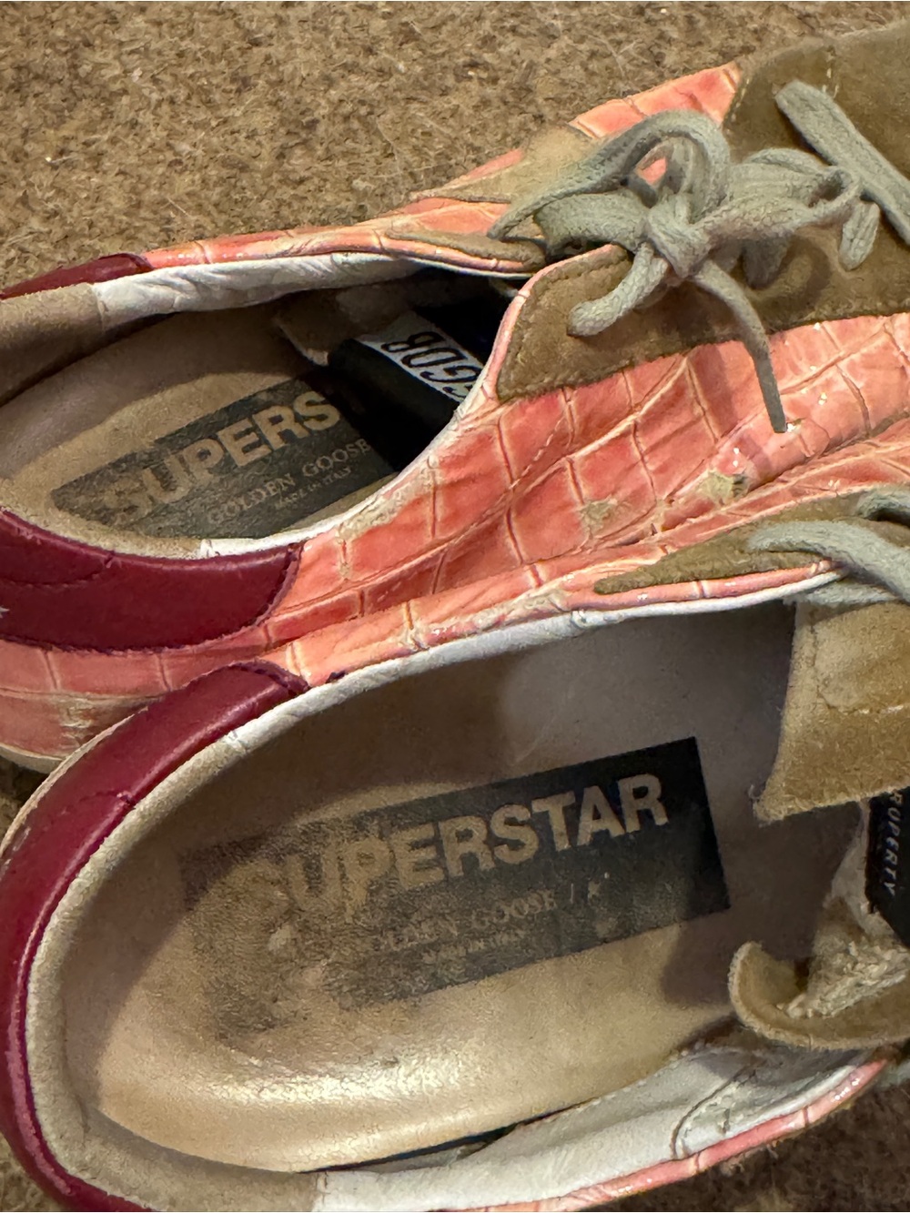 RARE Golden Goose Super-Star Pink Burgundy Crocodile Pattern Platinum Star Sz37 - Picture 6 of 10